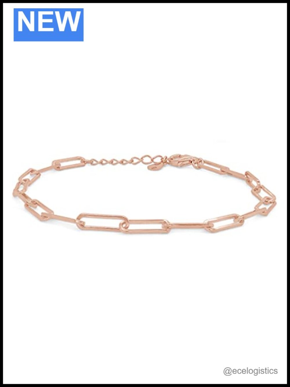 14k Rose Gold Plated Paper Clip Link Chain Bracelet Adjustable